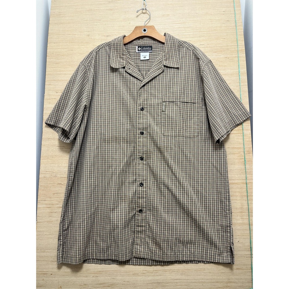 Columbia Shirt Mens 2XL Brown Plaid Short Sleeve Button Up‎ Casual Outdoor XXC01